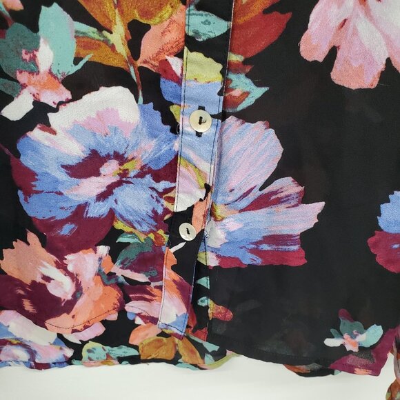 Floral & Ivy Womens 2X Button Front Chiffon Blouse Black Sheer Lightweight Top - Picture 4 of 14